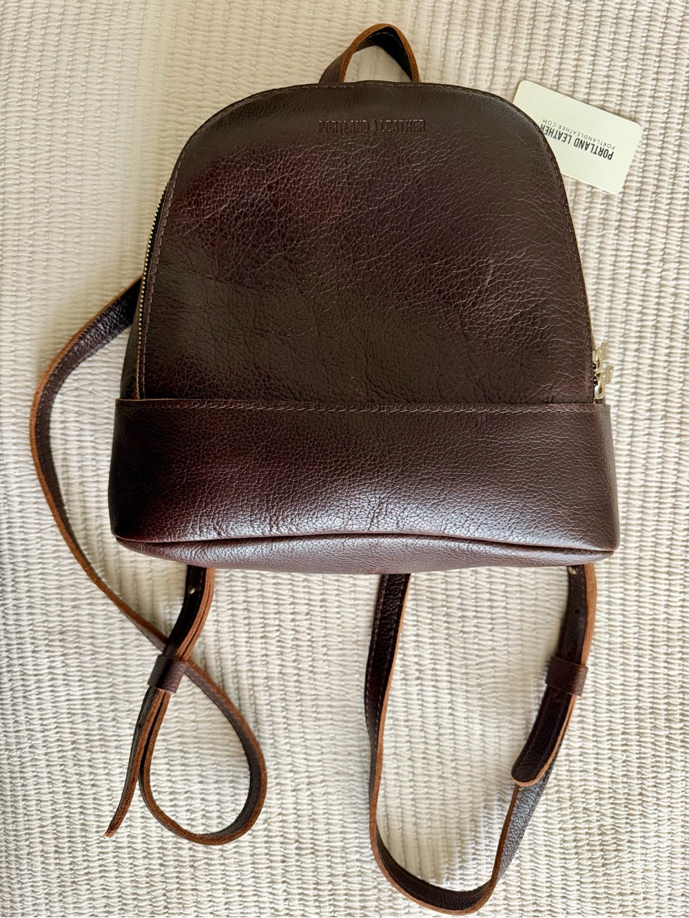 Portland Leather Brown Leather Compact Backpack Brand New